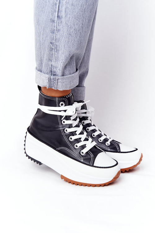 Skórzane Trampki Na Platformie Czarne Coachella