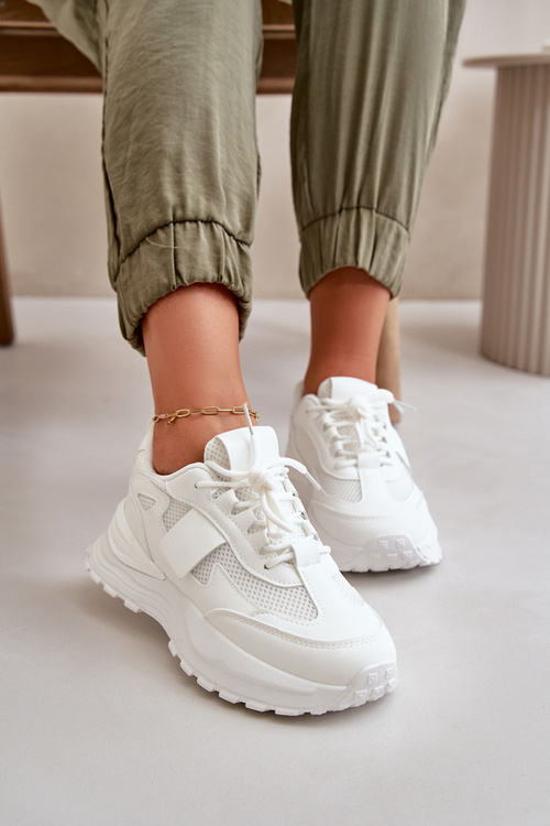 Sneakersy Damskie Na Platformie Białe Nevelaine