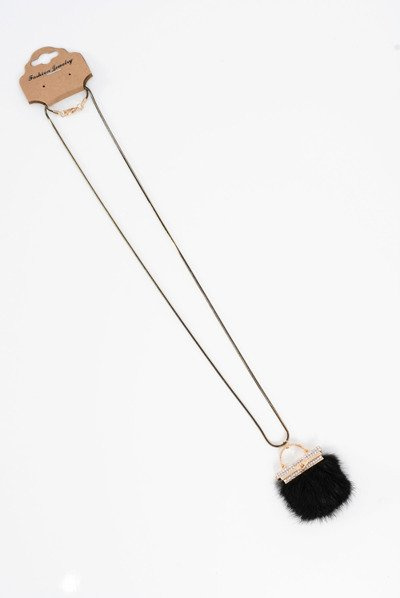 Naszyjnik Damski z Pomponem i Kryształkami Czarny