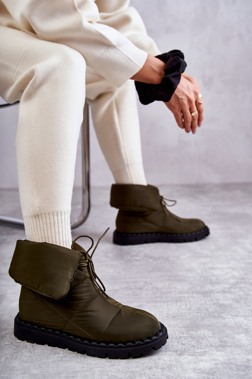 Damskie Ocieplane Botki Materiałowe Zielone Emelie