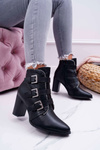 Botki Damskie Na Słupku Klamry Czarne Finbas