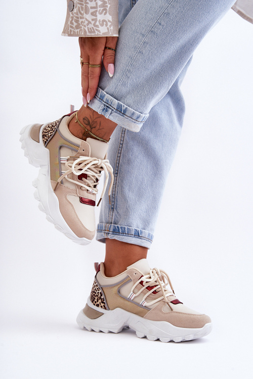 Buty Sportowe Na Masywnej Podeszwie Beżowe Corena