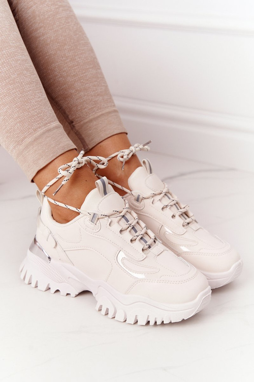 Damskie Sneakersy Na Masywnej Podeszwie Beżowe Influencer