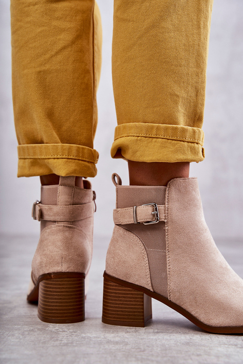 Zamszowe Botki Na Słupku Beżowe Vannes