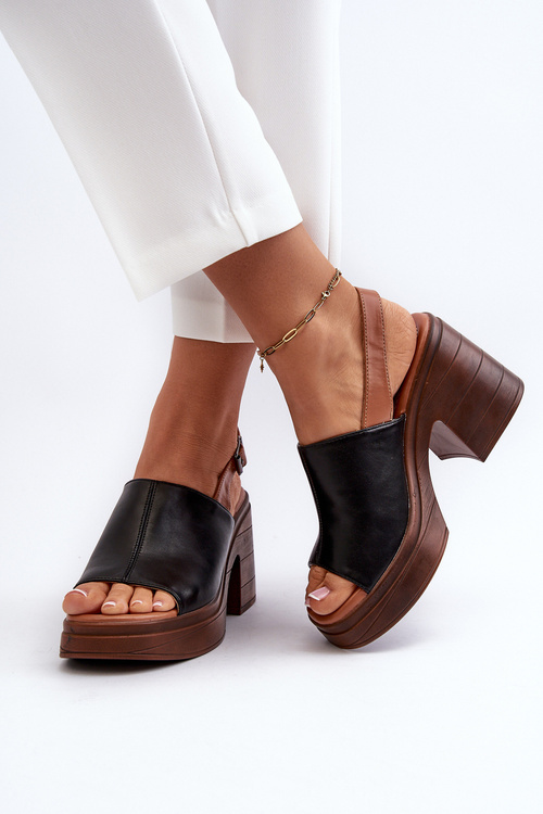 Sandały Damskie Z Eko Skóry Na Masywnym Obcasie I Platformie Czarne Meeyah