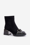Eleganckie Botki Damskie Na Obcasie Z Ozdobą Czarne MR880-127