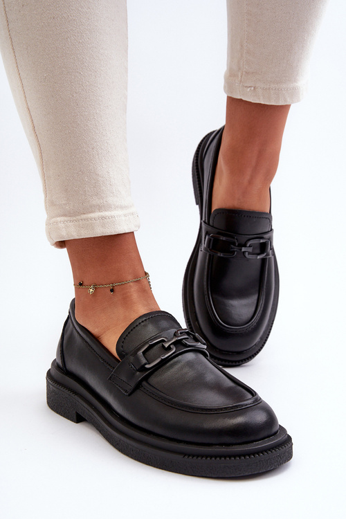 Skórzane Mokasyny Damskie Czarne Keelana