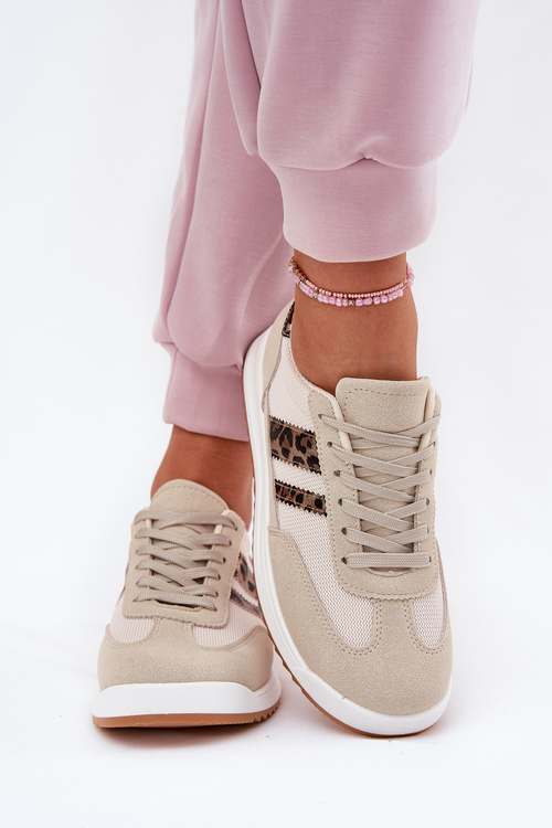 Sneakersy Damskie Z Eko Zamszu Panterka Beżowe Marinils