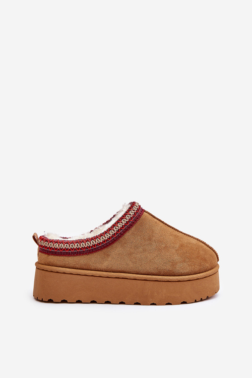 Śniegowce Damskie Na Platformie Ocieplane Futerkiem Camel Remenia