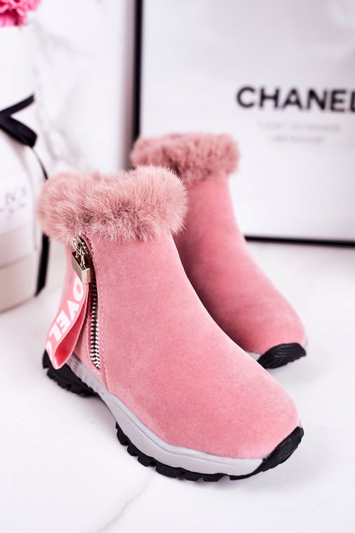 Dziecięce Ocieplane Botki Śniegowce Z Futerkiem Różowe Love-Love