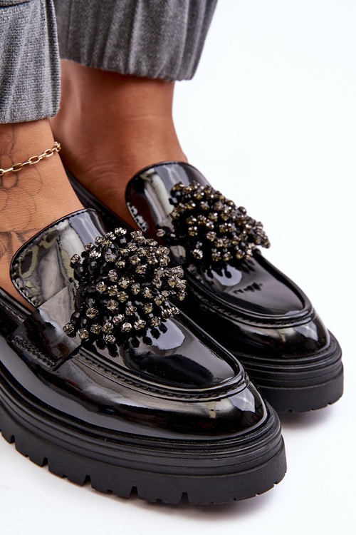 Lakierowane Półbuty Damskie Zdobione Czarne Annella
