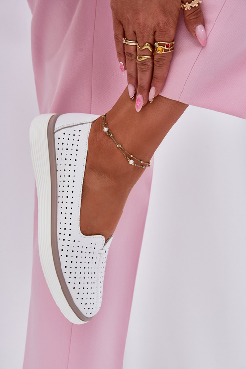 Skórzane Półbuty Damskie Białe Liaruna