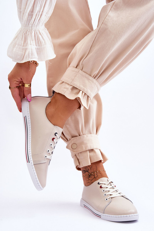 Damskie Skórzane Trampki Beżowe S.Barski LR268R