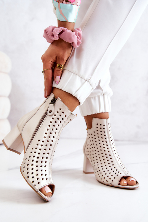 Skórzane Ażurowe Botki Maciejka 05420-04 Beżowe