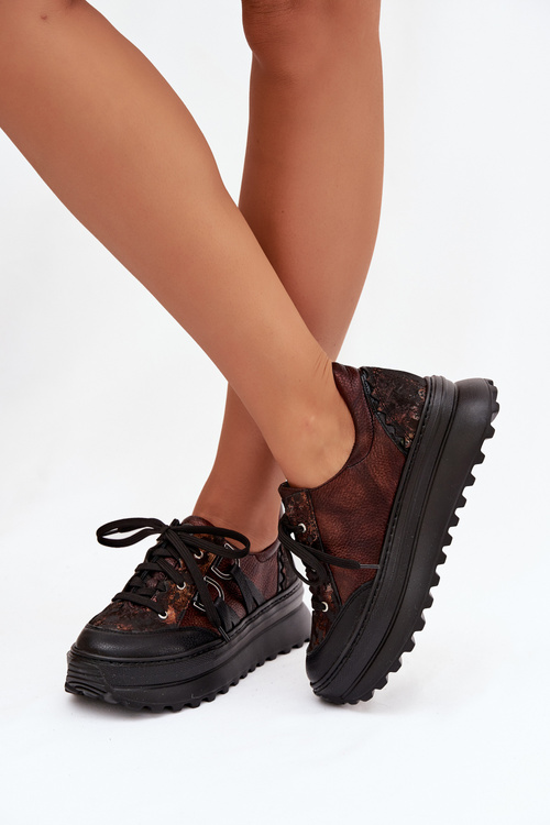 Skórzane Sneakersy Damskie Na Platformie Maciejka 06562-25 Czekoladowe
