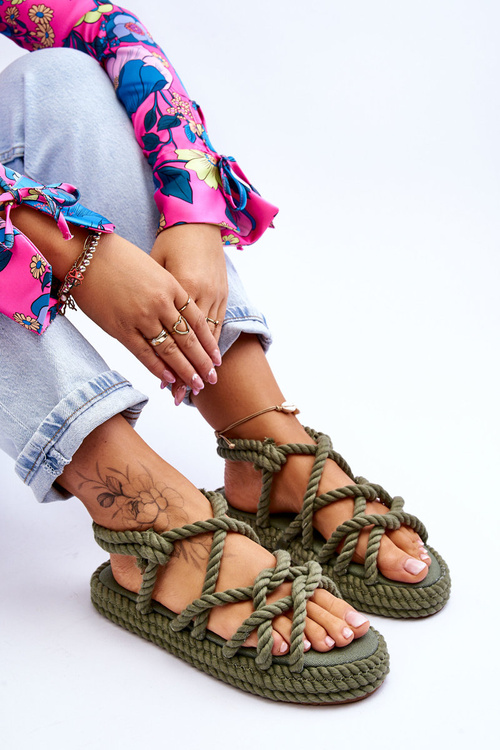 Damskie Modne Plecione Sandały Zielone Tiffanie