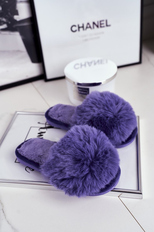 Dziecięce Papcie Klapki z Futerkiem Fioletowe Snow Ball