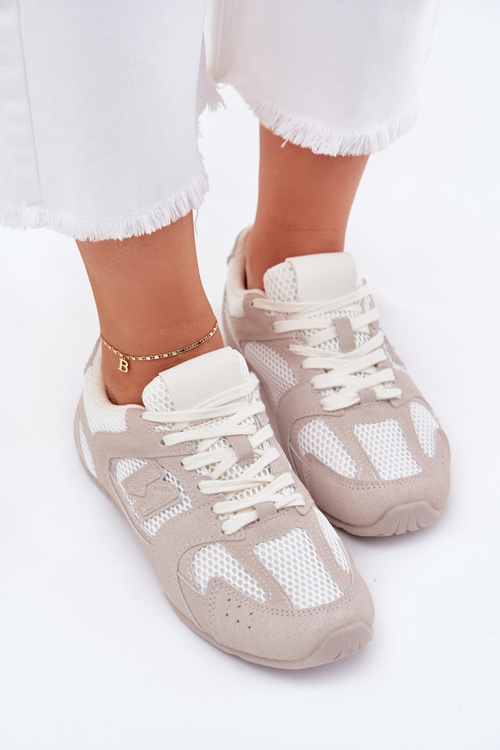 Buty Sportowe Damskie Z Eko Zamszu Biało-Beżowe Dorella