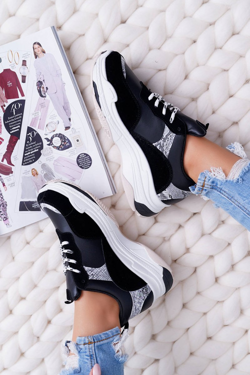 Sportowe Damskie Buty Gruba Podeszwa Czarne Remember