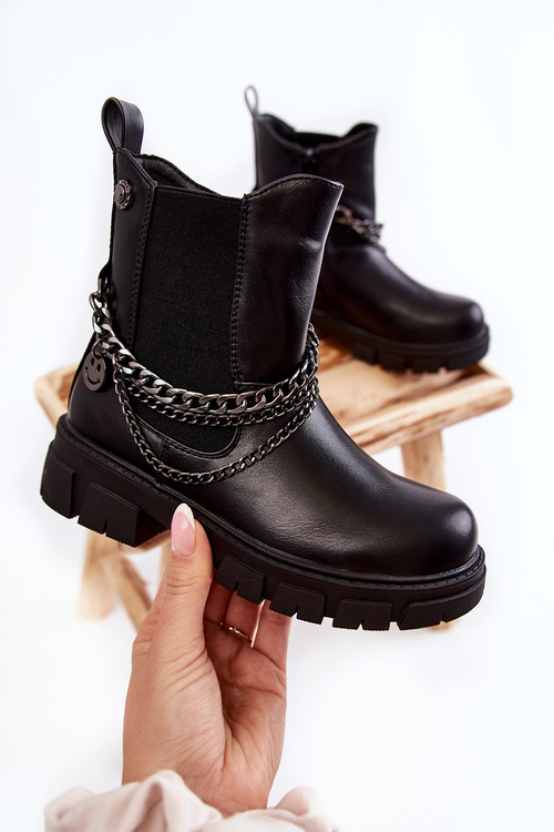 Dziecięce Ocieplane Botki Skórzane Czarne Lise