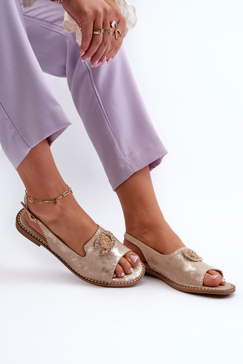 Damskie Sandały Z Ozdobą S.Barski KV27-049 Złote