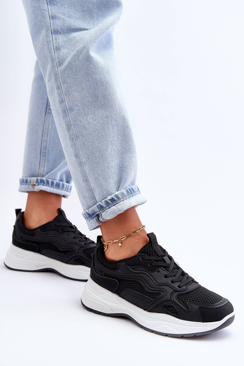 Damskie Buty Sportowe Sneakersy Na Platformie Czarno-Białe Lomare