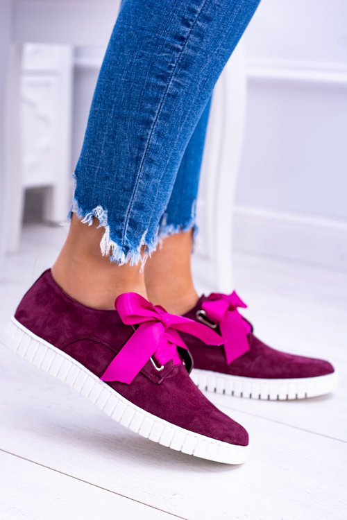 Bordowe Skórzane Damskie Tenisówki Loop