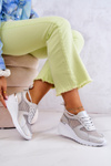 Skórzane Sneakersy Na Koturnie Z Siateczką S.Barski Srebrne