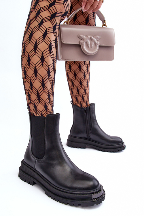 Botki Sztyblety Na Płaskim Obcasie I Platformie Czarne Linestta