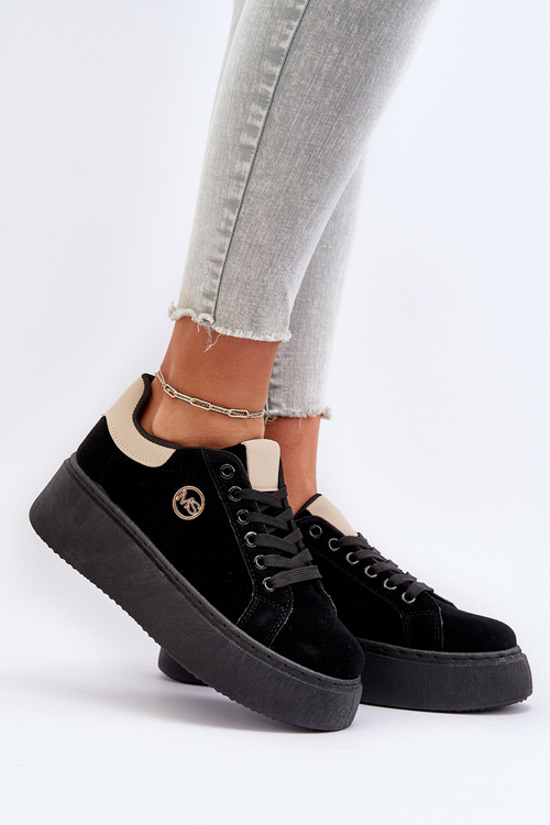 Sneakersy Damskie Na Platformie Czarne Eshen