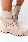 Zamszowe Botki Workery Lewski Shoes 2942-0 Jasny Beż