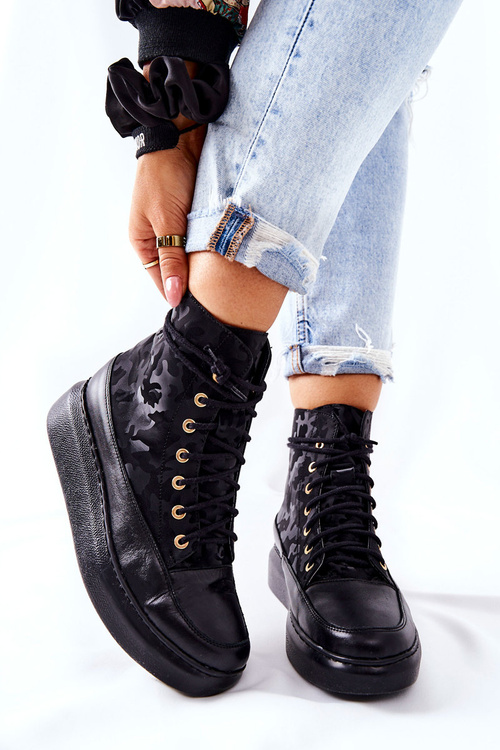 Sportowe Skórzane Buty Lewski 3034 Czarne Moro