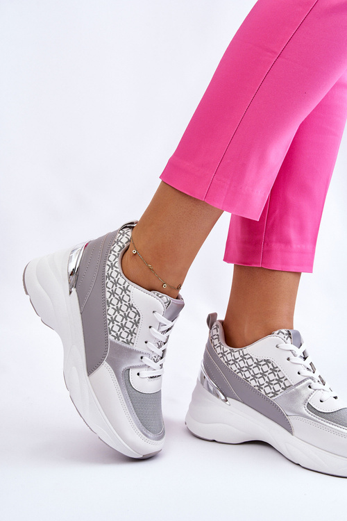 Damskie Buty Sportowe Na Platformie Biało-Szare Ferrina