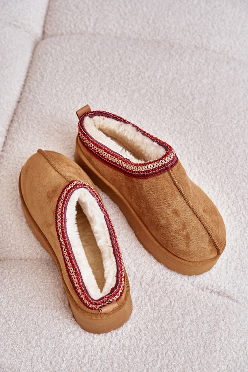 Śniegowce Damskie Na Platformie Ocieplane Futerkiem Camel Remenia