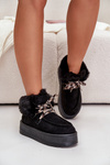 Niskie Śniegowce Damskie Na Platformie Z Futerkiem Czarne Neathren