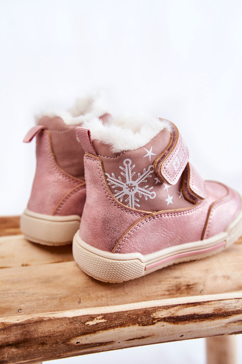 Dziecięce Ocieplane Botki Na Rzepy Big Star KK374188 Różowe