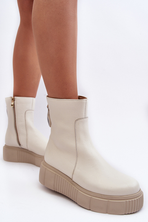 Damskie Skórzane Botki Na Platformie Jasnobeżowe Lemar Jenefer