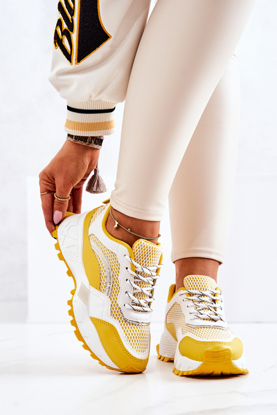 Sportowe Buty Sneakersy Żółto-Białe Revenge