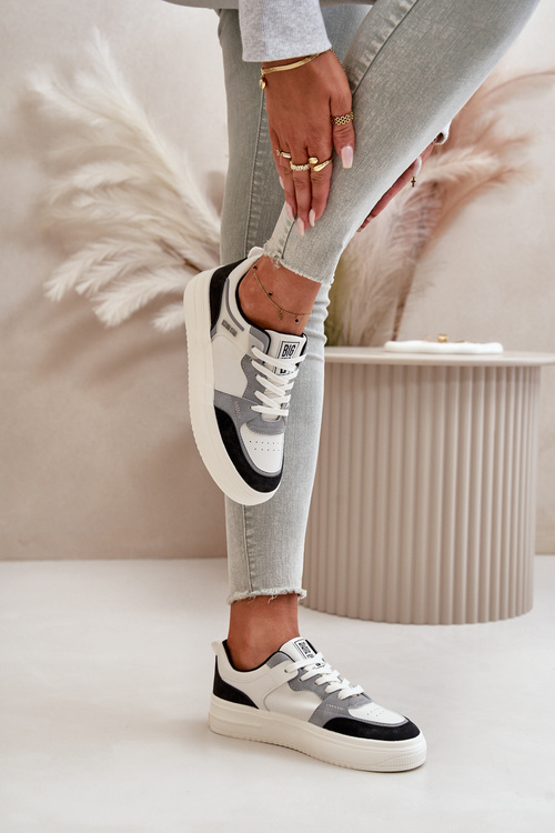 Damskie Niskie Sneakersy Z Eko Skóry Big Star OO274028 Biało-Szare