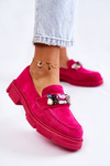 Damskie Zamszowe Półbuty Loafery Z Ozdobą Fuksja Karlott