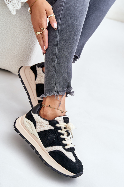 Ocieplane Sneakersy Damskie Skórzane Big Star OO274A318 HI-POLY SYSTEM Czarne