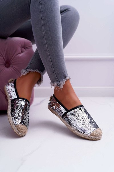 Espadryle Damskie Lu Boo Srebrne Cekiny