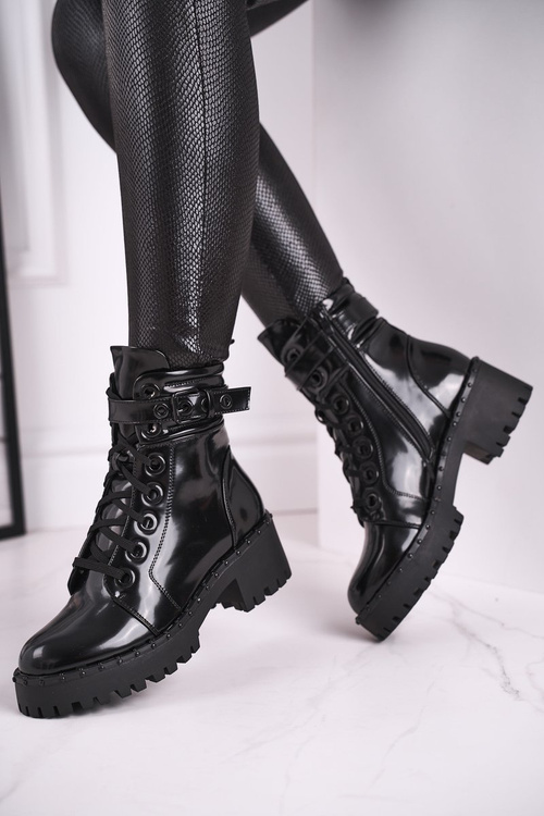 Botki Damskie Lakierowane Czarne Head Up