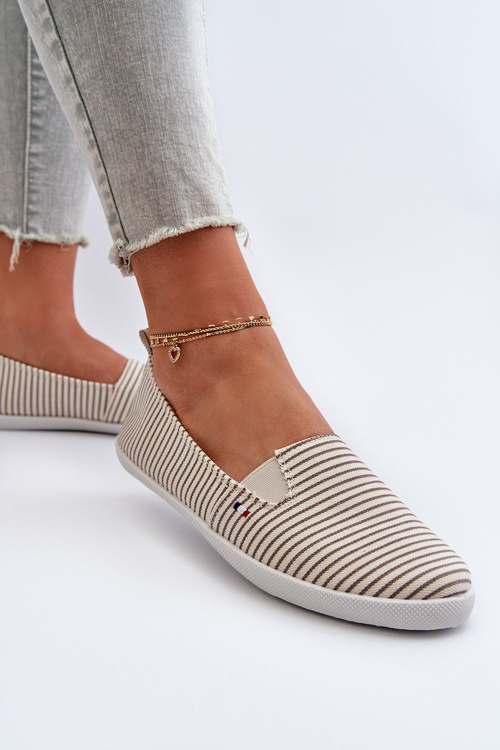 Tenisówki Trampki Slip-On W Paski Damskie Beżowe Pazaria