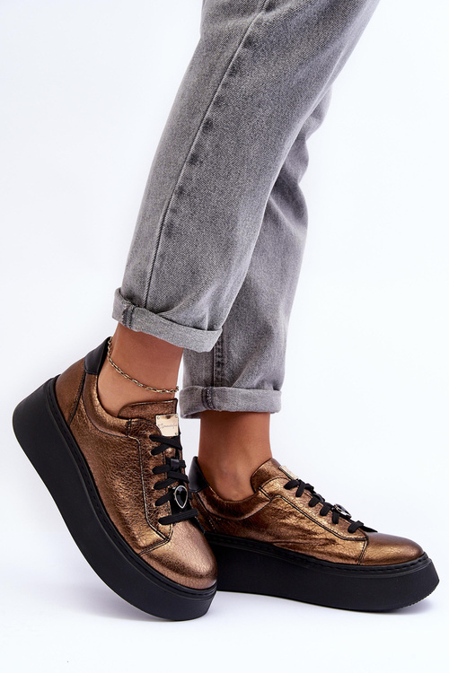 Skórzane Buty Sportowe Na Platformie Maciejka 06191-24 Miedziane