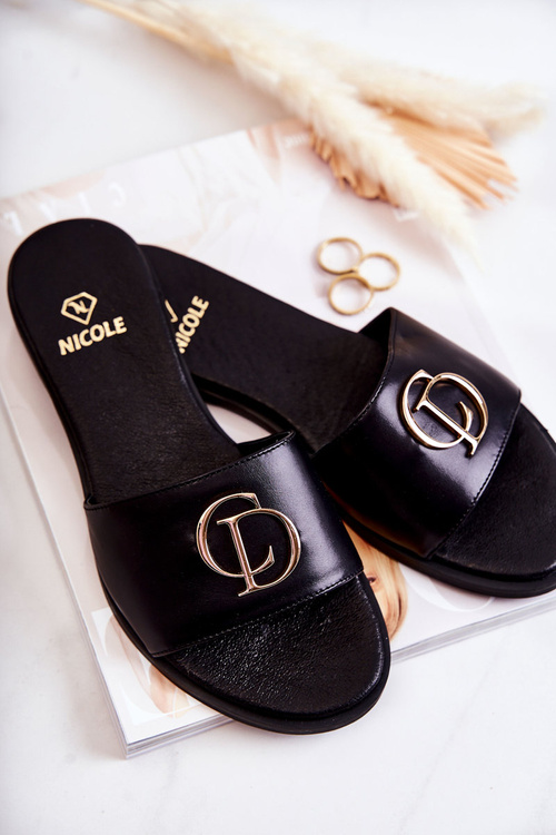 Skórzane Damskie Klapki Nicole 2735 Czarne