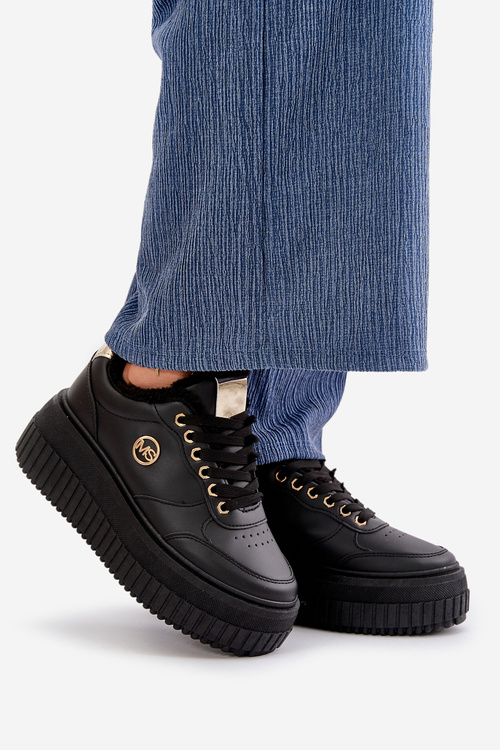 Sneakersy Buty Sportowe Damskie Ocieplane Na Masywnej Podeszwie Czarne Ardiela