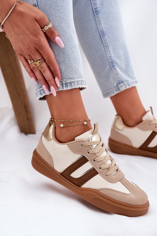Sneakersy Damskie Z Eko Zamszu Beżowe Satylies
