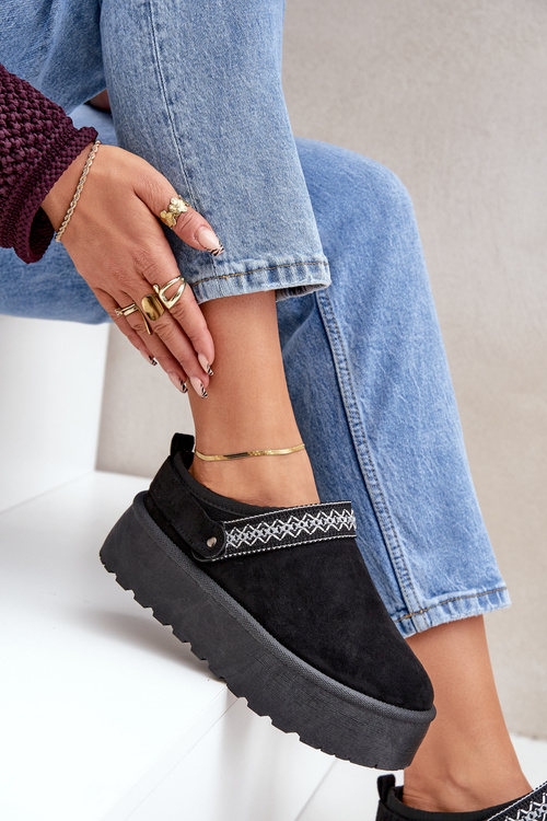 Śniegowce Z Ozdobnym Haftem Czarne Selithria