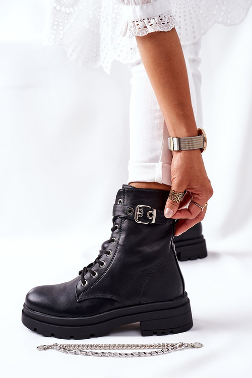 Czarne Workery Botki z Łańcuchem Midtown